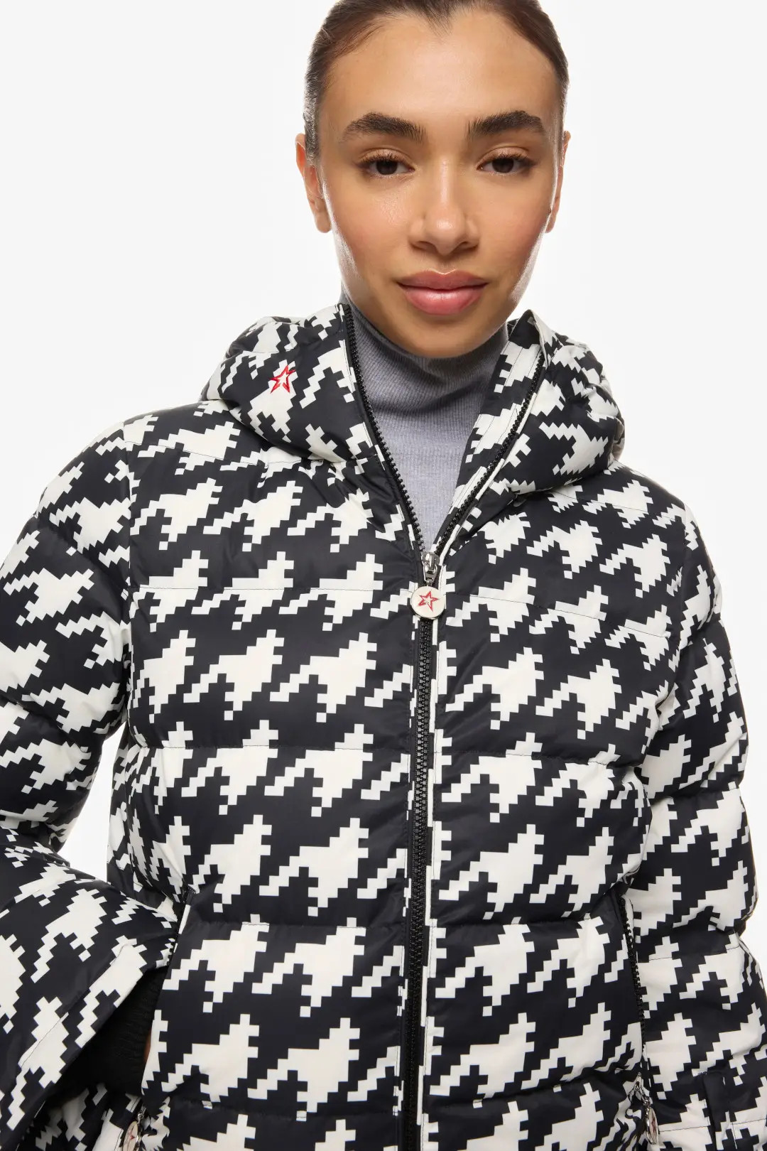 Houndstooth Polar Flare Down Jacket | Rent the Runway