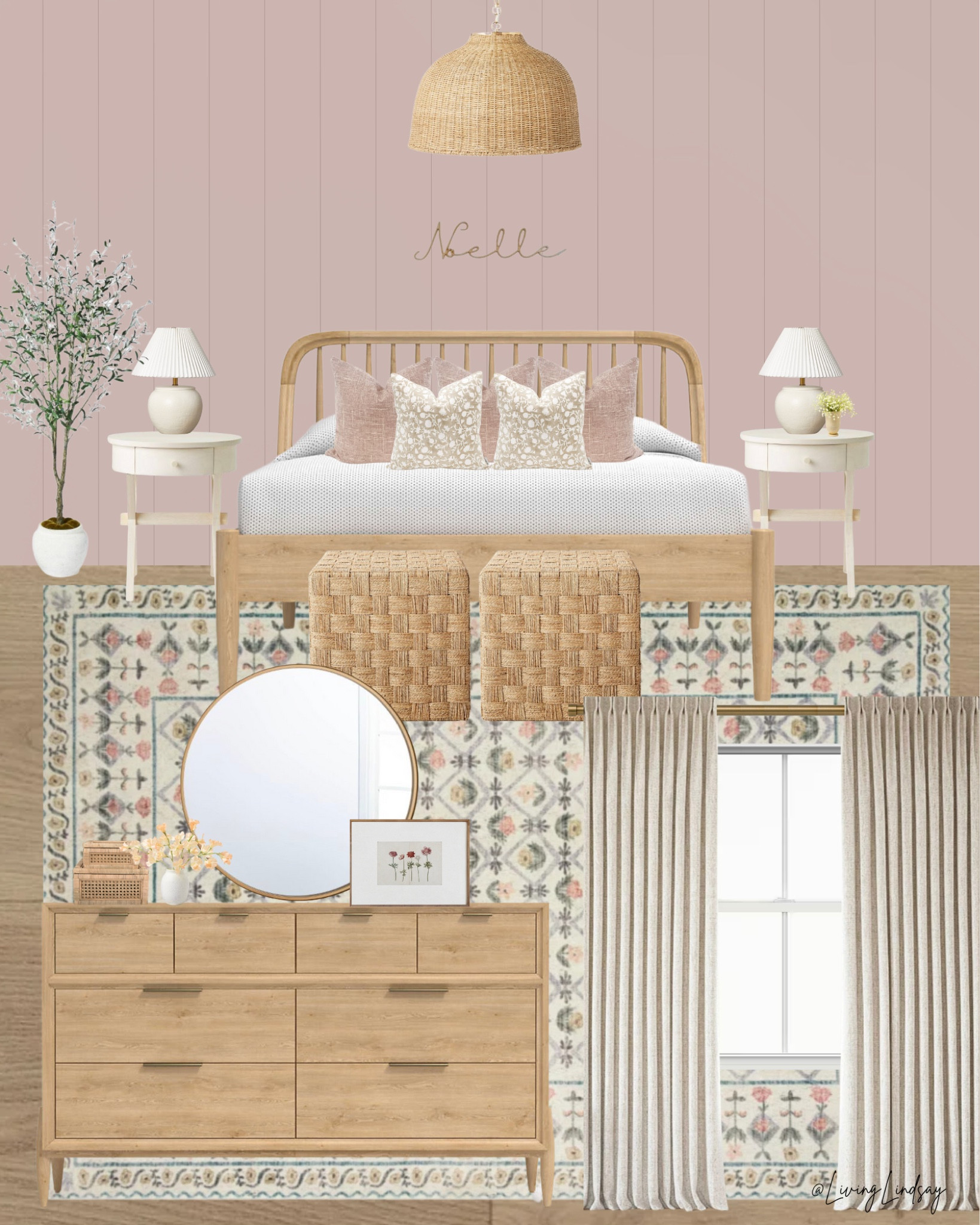 Toddler girl room, teen girl room, girls room, tween room, bedroom, dusty rose bedroom, curtains, area rug, natural wood dresser, floral rug, home decor

#LTKhome #LTKkids #LTKfamily