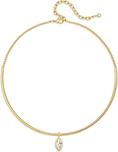 Gold Choker Necklace Dainty 14K Gold Plated Collar Necklace with Cubic Zircon Pendant Necklaces F... | Amazon (US)