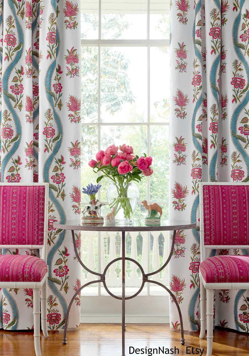 Thornhill Ribbon Floral Cotton Lined Pleated Drapery Panel 5 Colors - Etsy | Etsy (US)