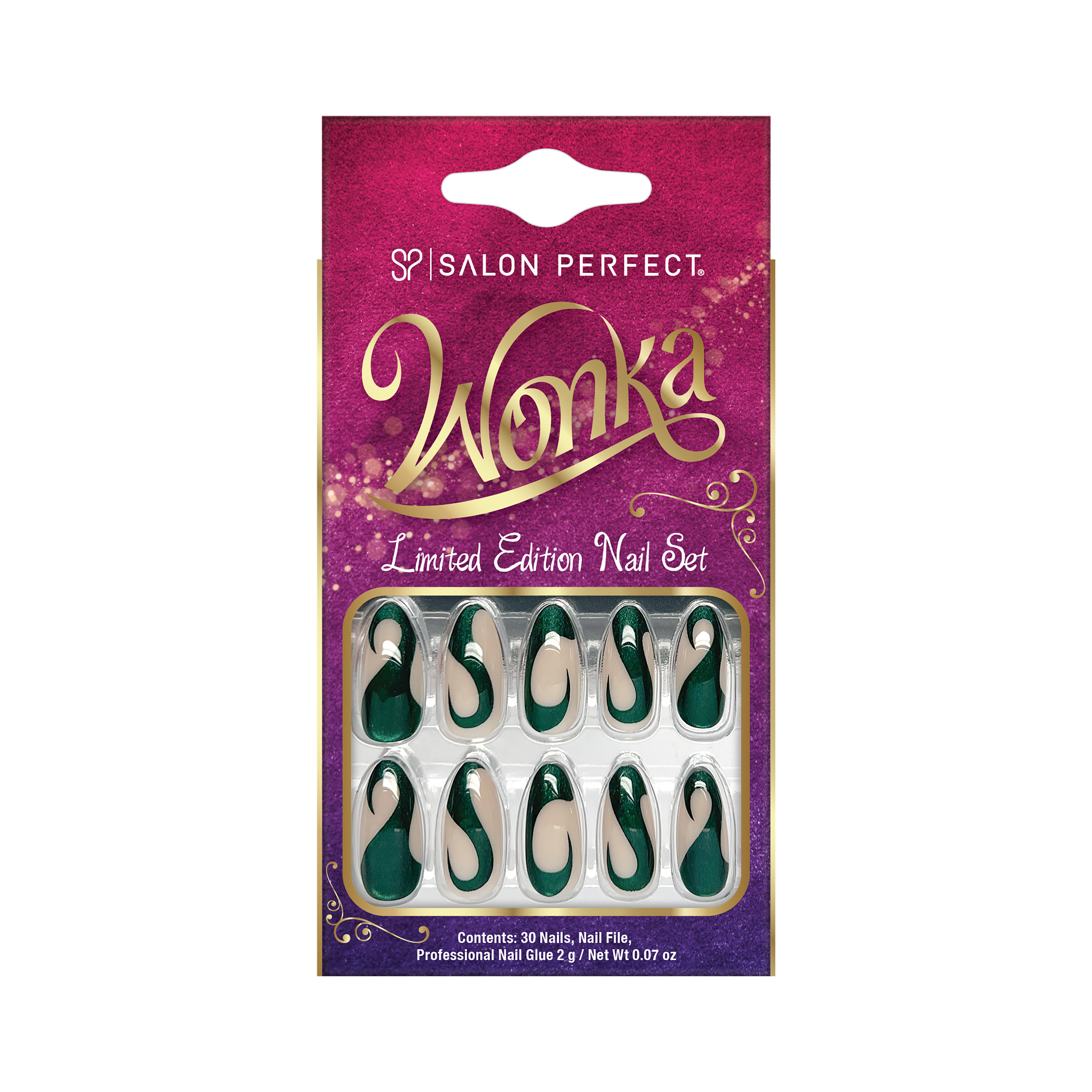 Salon Perfect Wonka Press On Nails 238 Magnetic Green Swirl, File & Glue Included, 30 Nails | Walmart (US)