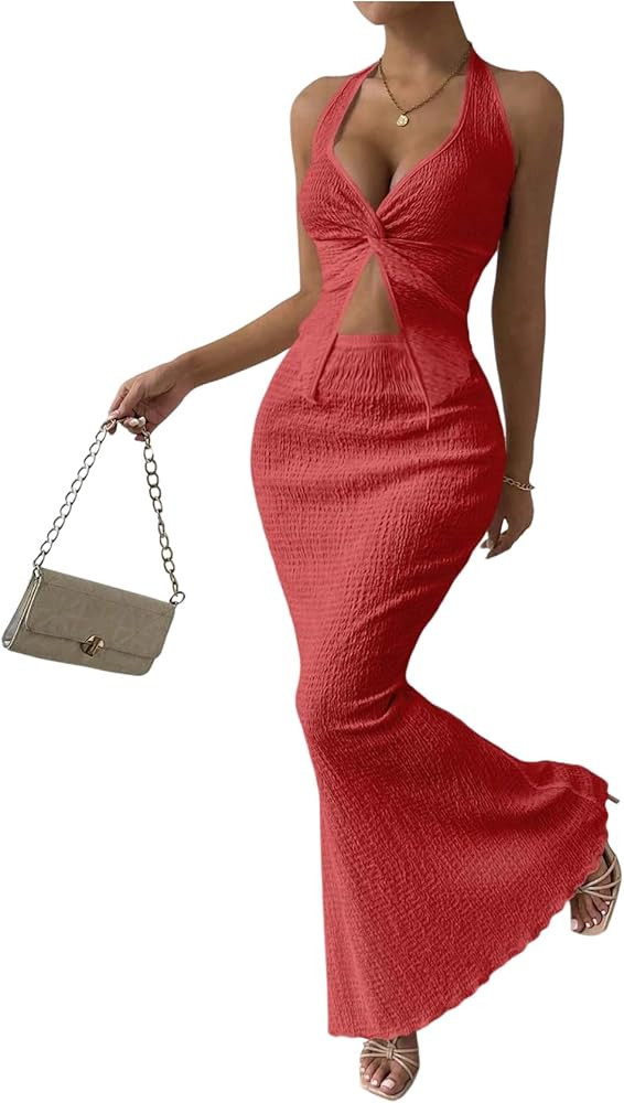 SOLY HUX Women's Two Piece Outfits Twist Front Halter Cami Tops and Skirt Summer Set | Amazon (US)