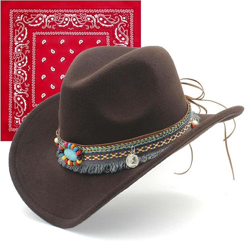 SAJUZEN Cowboy Hat for Kids Baby Toddler Cowboy hat with Tassel Belt & Bandanna Western Hat Party Co | Amazon (US)