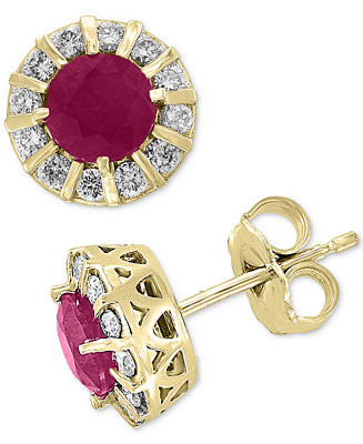 EFFY® Ruby (1-1/8 ct. t.w.) & Diamond (1/3 ct. t.w.) Stud Earrings in 14k Gold (Also available i... | Macy's