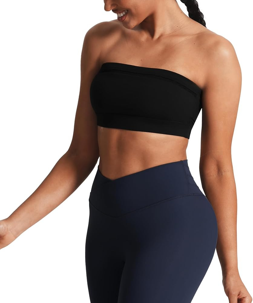 Aoxjox Women's Workout Strapless Bandeau Mesh Bras Training Fitness Running Yoga Crop Tank | Amazon (US)