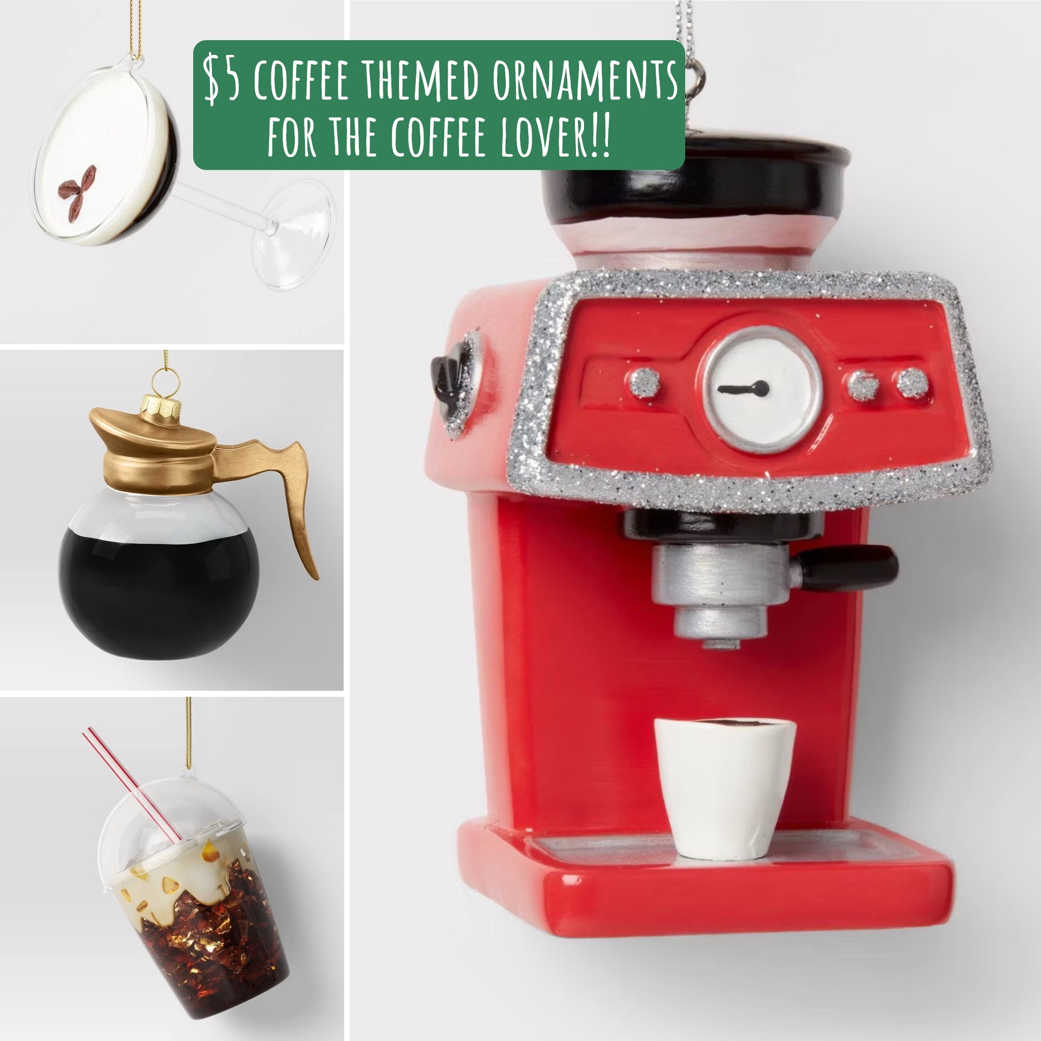 The cutest coffee themed ornaments for just $5 from Target!! Perfect for the coffee lover in your life.

Christmas tree, Christmas decor, holiday decorating


#LTKHoliday #LTKSeasonal #LTKGiftGuide