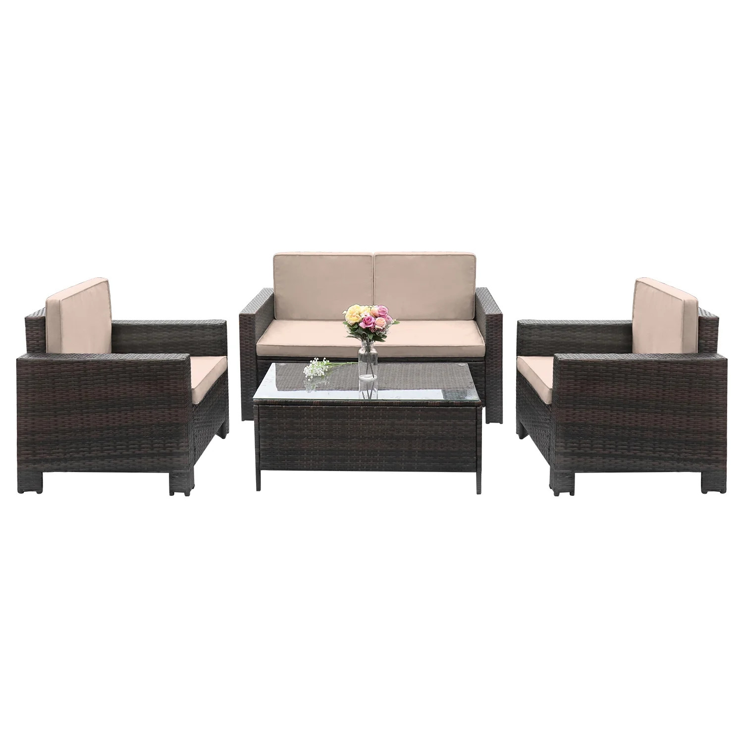 Lacoo 4 Pieces Patio Furniture Sets Rattan Chair Wicker Conversation Sofa Set Outdoor Backyard Po... | Walmart (US)