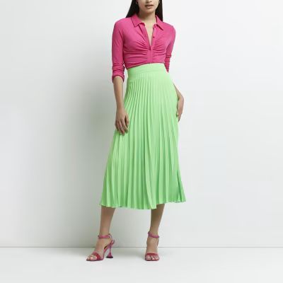 Lime pleated midi skirt | River Island (UK & IE)