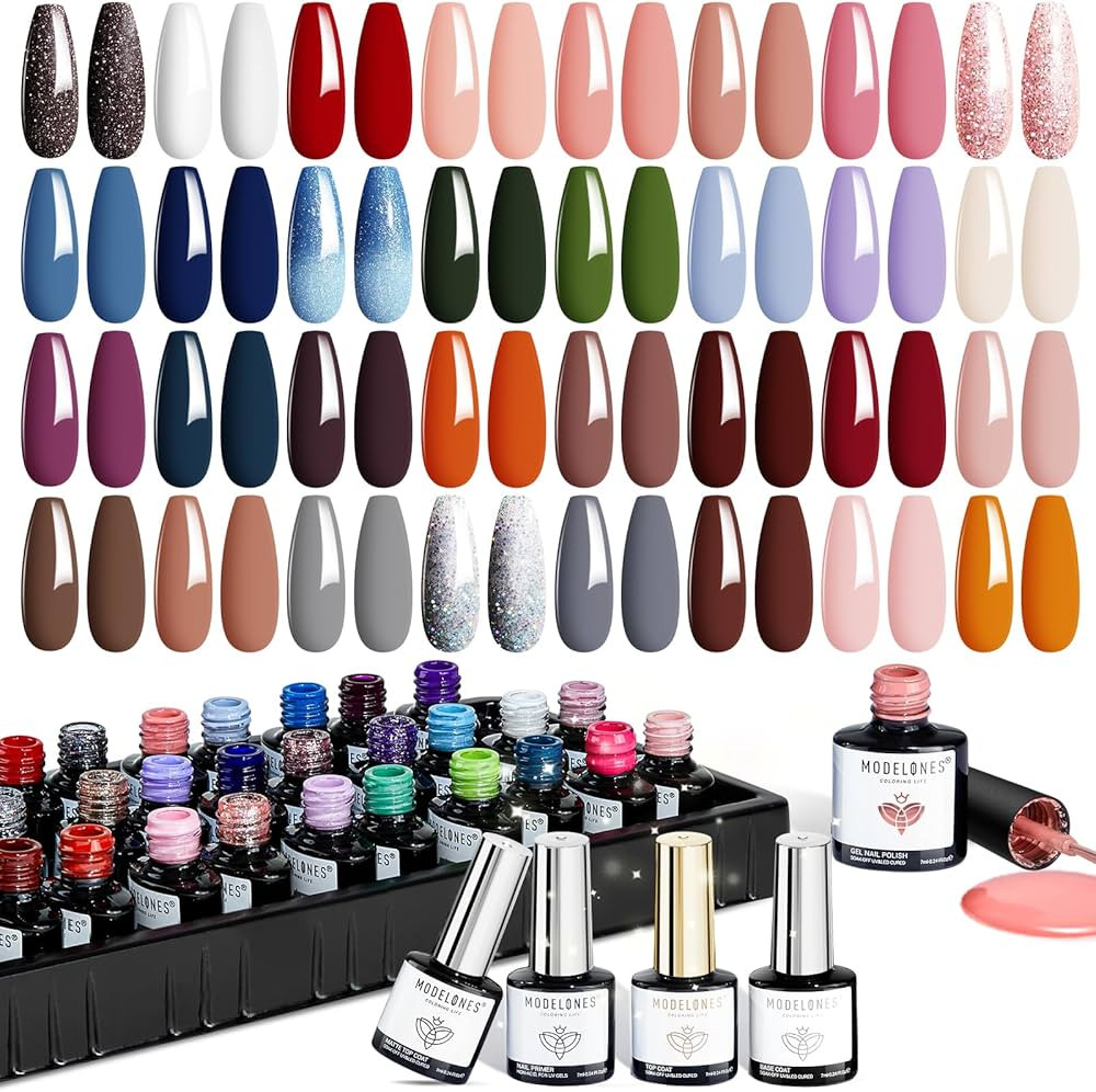 Modelones 36 Pcs Gel Nail Polish Kit, Fall Gel Polish Colors 7ml Soak Off Nude Gray Pink Blue Gli... | Amazon (US)