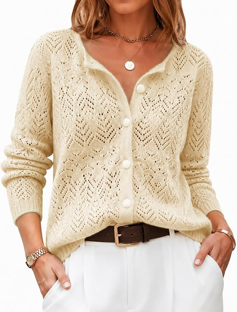 Women's Hollow Out Knit Lightweight Cardigan Sweaters Fall Outfits | Amazon (US)