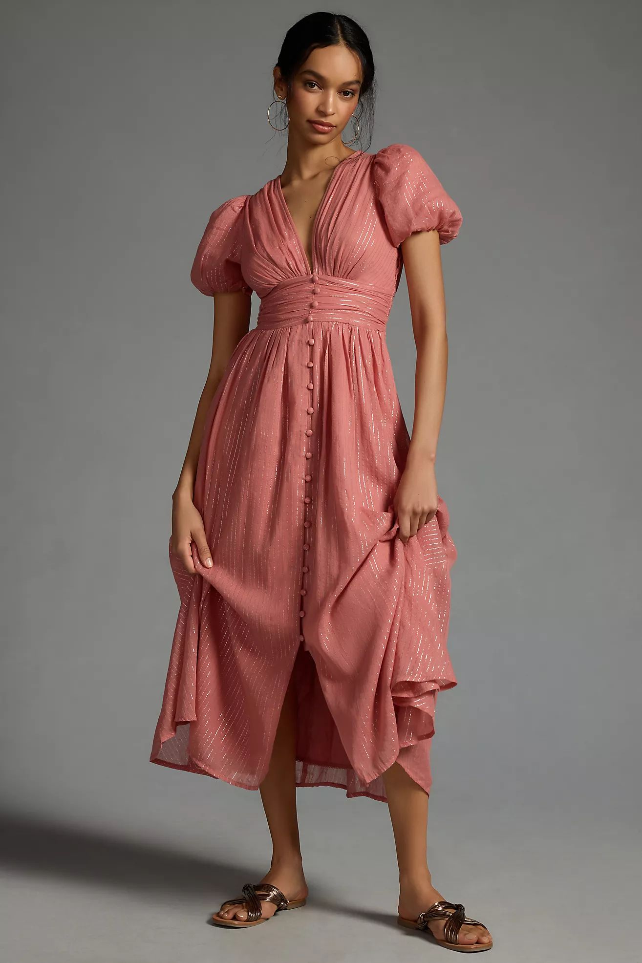 The Katerina Lurex Button-Front Dress | Anthropologie (US)