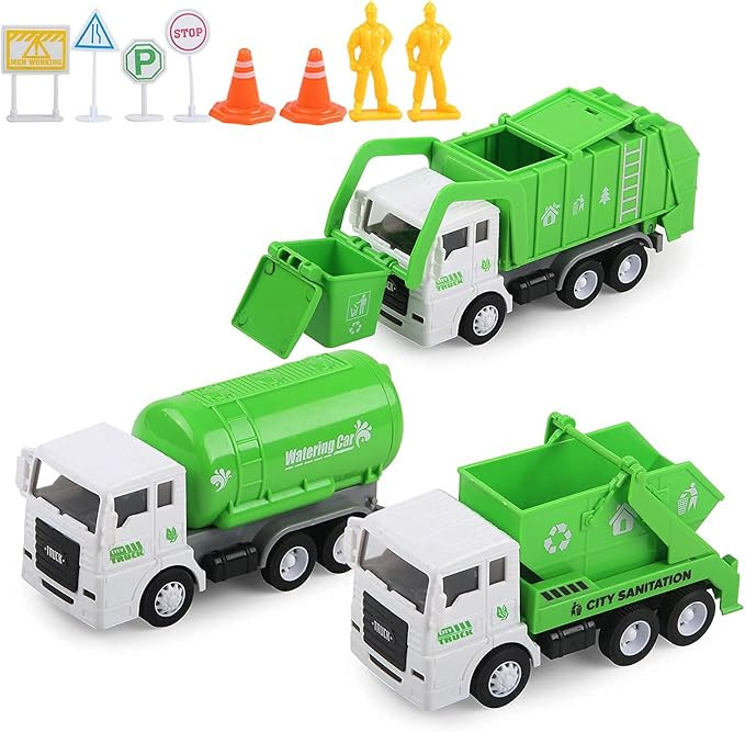 Toy Vehicles Set 3 Pack Sanitation Truck Car Model Garbage Trucks Water Tanker Playset with 8 Sig... | Amazon (US)