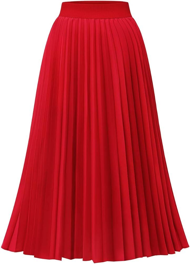DRESSTELLS Winter Pleated Midi Skirts for Women Midi Length Winter High Waist Skirt with Lining | Amazon (US)
