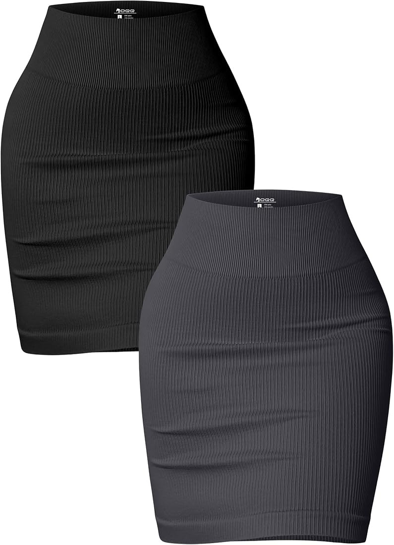 Women's 2 Piece Skirts Basic Versatile Ribbed Seamless Stretchy Casual High Waist Midi Skirt | Amazon (US)