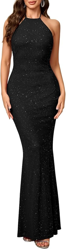 Parthea Women's Sexy Sequin Bodycon Backless Sparkly Mesh Evening Party Elegant Maxi Dresses | Amazon (US)