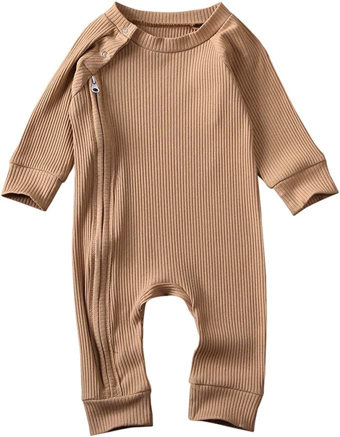 Baby Girl Boy Romper Bodysuit Solid Plain One Piece Jumpsuits Pajamas Sleeveless One Piece Baby C... | Amazon (US)