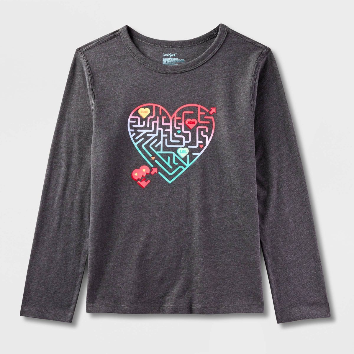 Kids' Adaptive 'Game Heart' Long Sleeve Valentine's Day Graphic T-Shirt - Cat & Jack™ Charcoal ... | Target