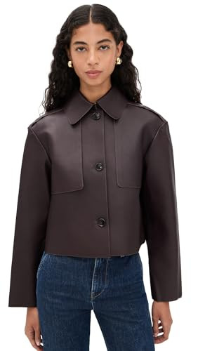 Theory Women's Crop Leather Trench Coat, Cacao, S | Amazon (US)