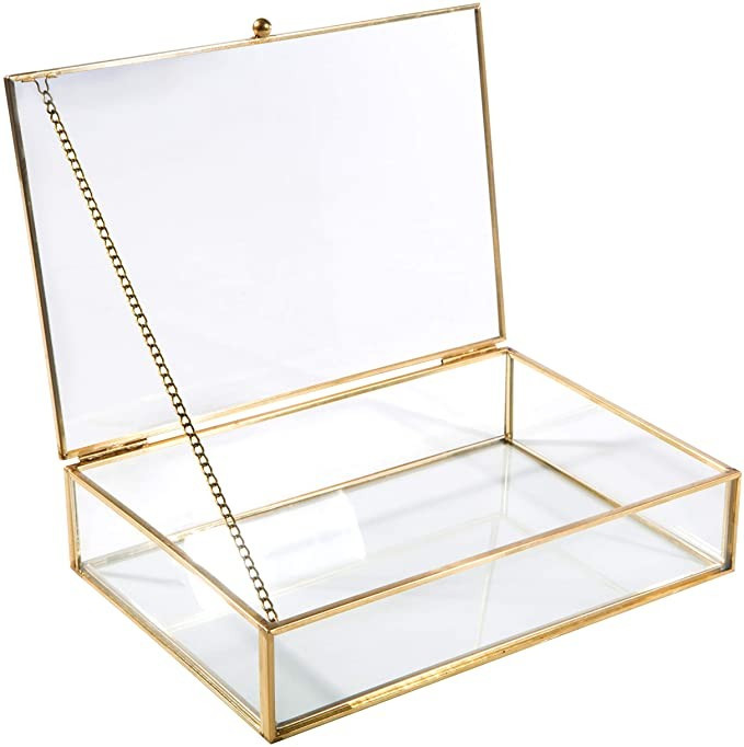 Home Details Vintage Mirrored Bottom Glass Keepsake Box Jewelry Organizer, Decorative Accent, Van... | Amazon (US)