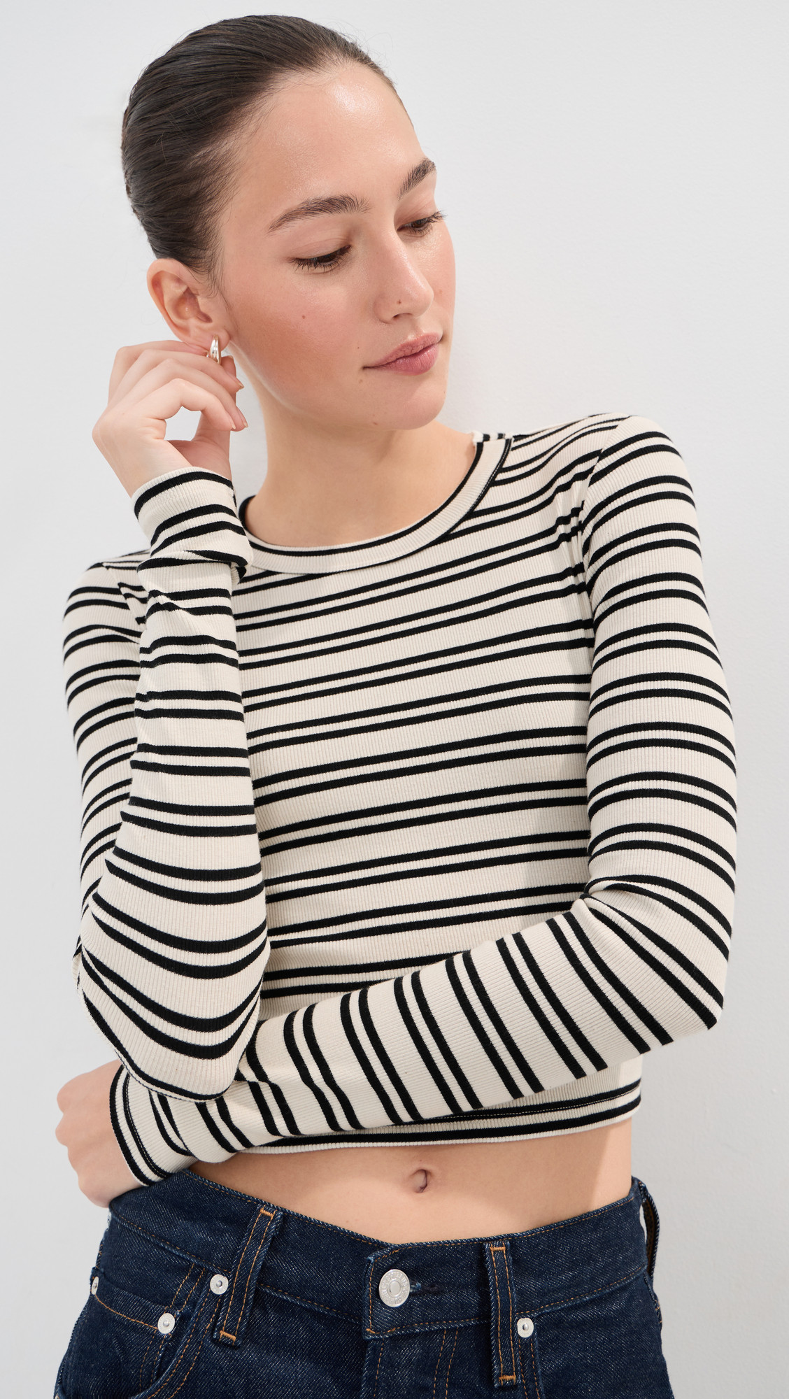 LE BOP Hadley Long Sleeve Cropped Tee Red/White Stripe XS | Shopbop