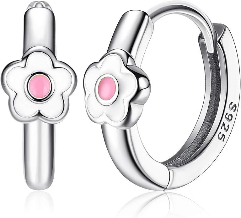 MILACOLATO 925 Sterling Silver Small Hoop Earrings Toddler 18K Gold Plated Daisy Earrings Pink Ye... | Amazon (US)