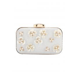 Beaded 3D Flower Clutch in Silver | Chicwish