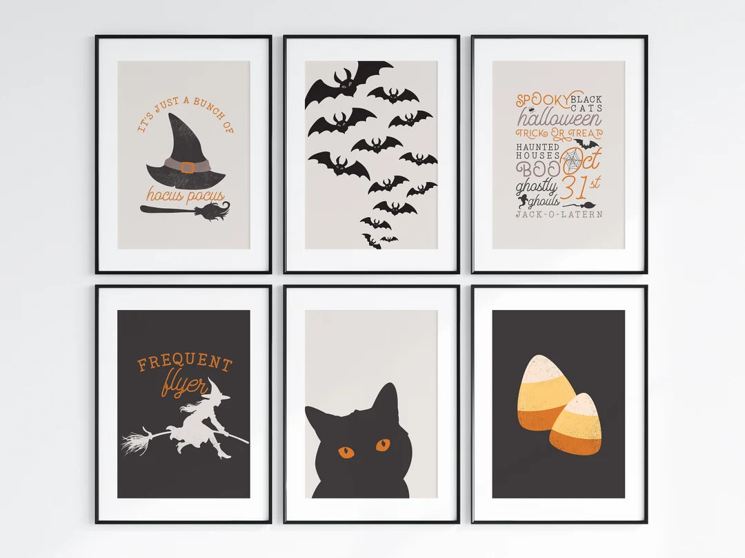 Halloween Print Set of 6 Prints Printable Wall Art Black - Etsy | Etsy (US)