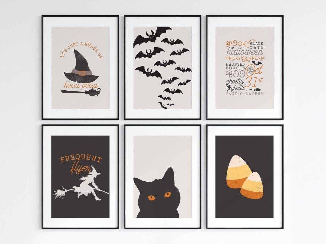 Halloween Print Set of 6 Prints Printable Wall Art Black - Etsy | Etsy (US)