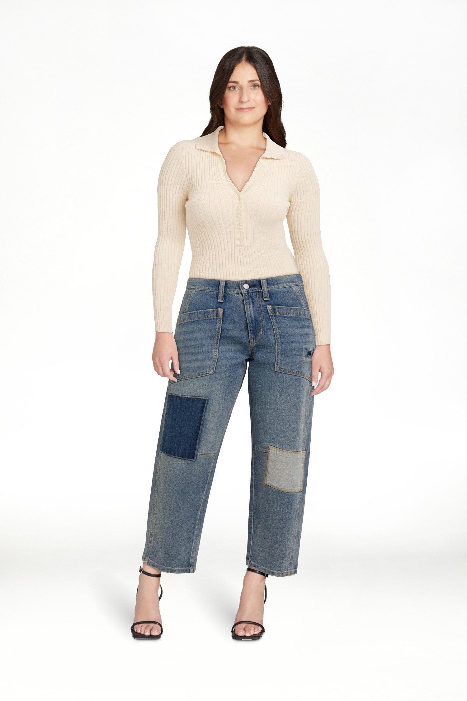 Jessica Simpson Women's and Women's Plus Cherry Cropped Patchwork Barrel Jeans, 26" Inseam, Sizes... | Walmart (US)