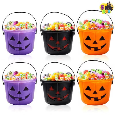 Joyfy 6 pcs Halloween Orange Pumpkin Candy Bucket, Trick or Treat Goody Baskets, Portable Pails with Handle for Kids Party Favors | Target