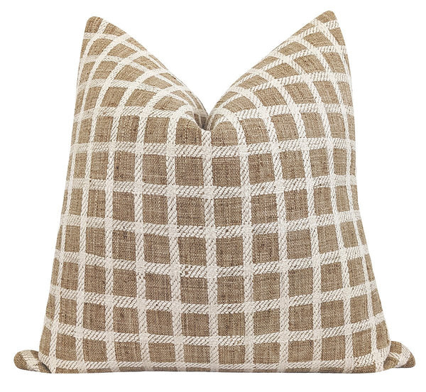 Sardinia Woven Tan & Cream Plaid Pillow | Land of Pillows