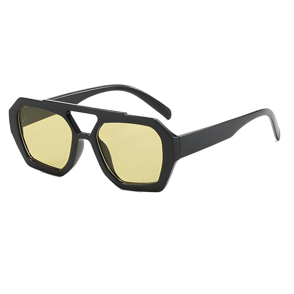 ADE WU Trendy Square Aviator Sunglasses for Women Thick Frame Double Bridge Geometric Sun Glasses | Amazon (US)