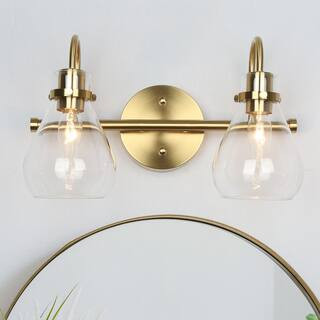 Uolfin Modern Bathroom Vanity Light, 2-Light Transitional Brass Gold Round Powder Room Wall Lighting | The Home Depot