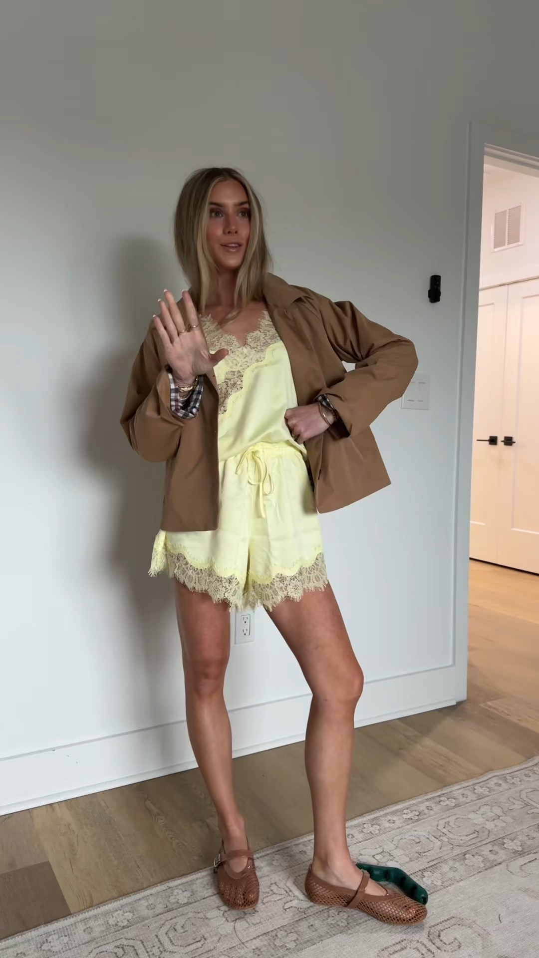 My matching set is from Walmart size XS it’s from the new devil wears Prada collab and the shorts are doen look for less. My jacket is my favorite cropped trench from amazon size small and my shoes are also amazon ballet flats. Perf for a rainy day I’m wearing my @NOOD  sticky boobs
@Vivrelle code SLOANEVOSEN

#LTKootd #LTKSeasonal #LTKdayinmylife