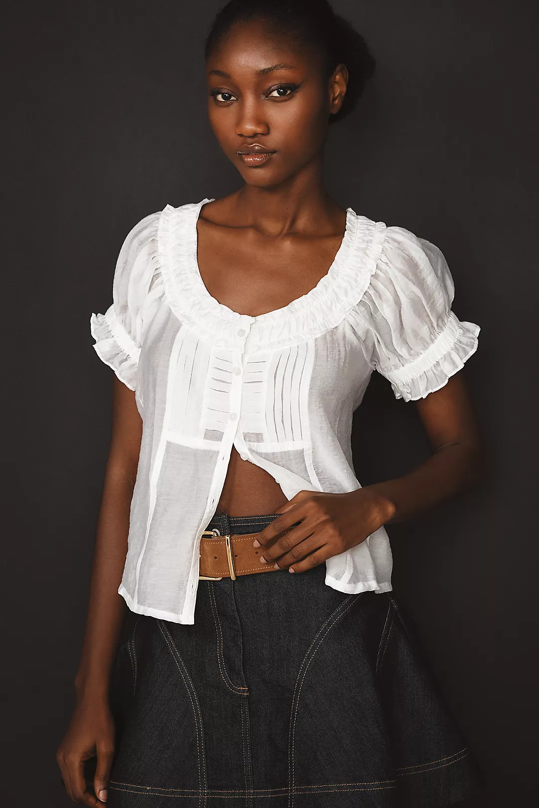 Pilcro Short-Sleeve Sheer Silky Blouse | Anthropologie (US)