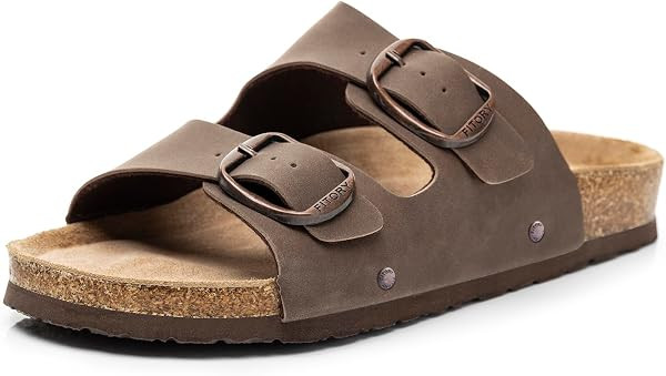 FITORY Womens Flat Sandals with Cork Footbed,Open Toe Arch Support Slides | Amazon (US)