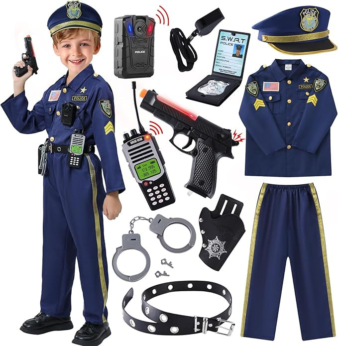 Police Costume for kids - 11PCS Police Officer Costume for Boys, Halloween Costumes for Kids | Amazon (US)