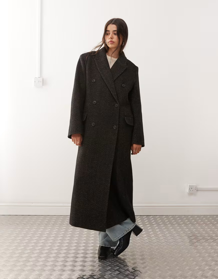 Weekday Logan wool blend oversized coat in mole herringbone-Grey | ASOS (Global)