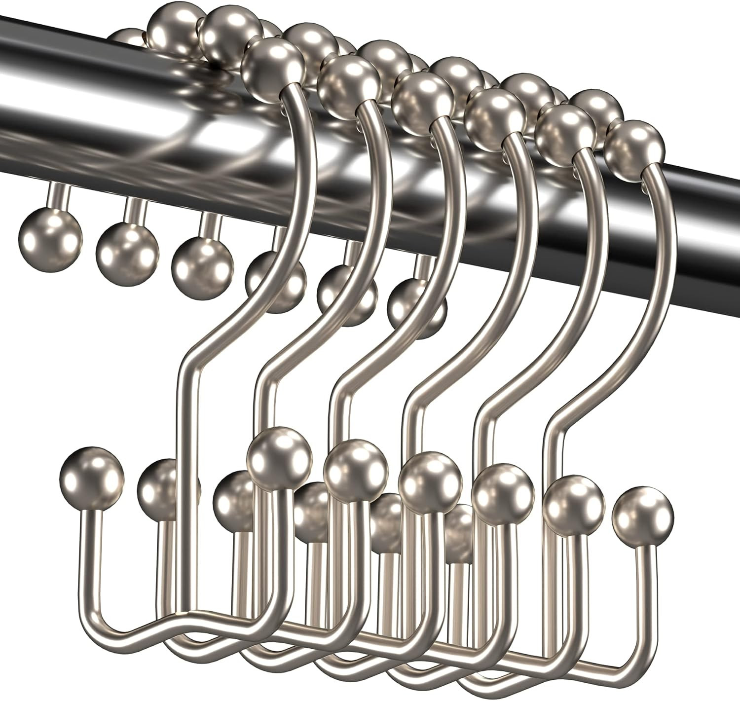Titanker Shower Curtain Hooks Rings, Rust Resistant Metal Double Glide Shower Hooks Rings for Bathroom Shower Rods Curtains, Set of 12 Hooks - Nickel | Amazon (US)