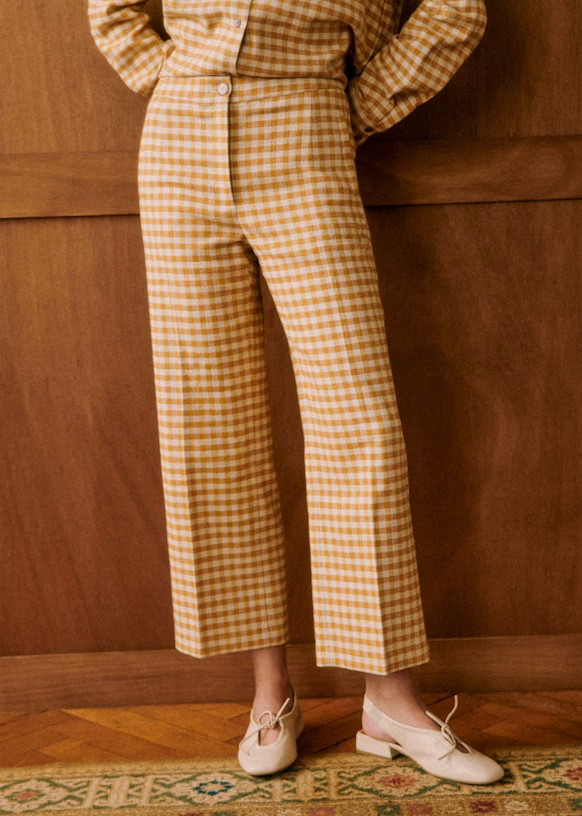 Martin Crop Trousers - Ochre Ecru Gingham Checks - Organic Cotton - Sézane | Sezane Paris - US
