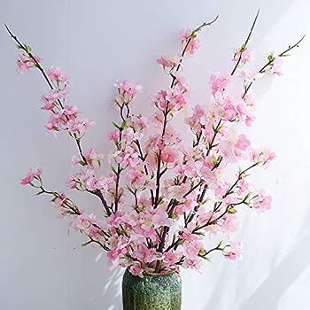 YUYAO Artificial Cherry Blossom Flowers, 4pcs Peach Branches Silk Tall Fake Flower Arrangements f... | Amazon (US)