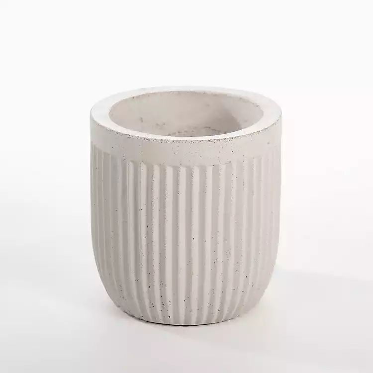 White Cement Ribbed Planter, 7 in. | Kirkland's Home