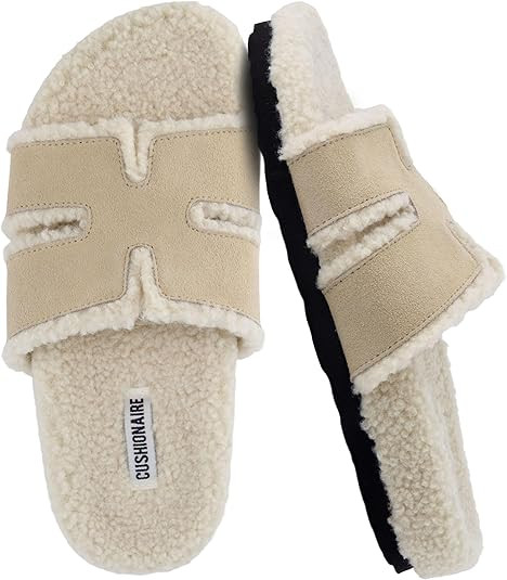 CUSHIONAIRE Cuddle Fur Slippers for Women Faux Shearling Slide Sandal +Memory Foam, Wide Widths A... | Amazon (US)