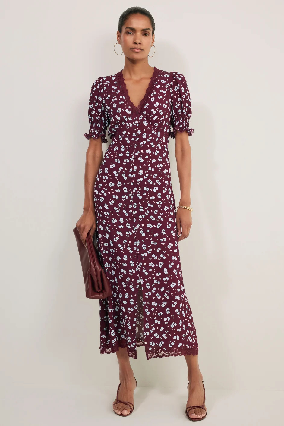 Eloise Dress - Aubergine Spaced Floral | WYSE London