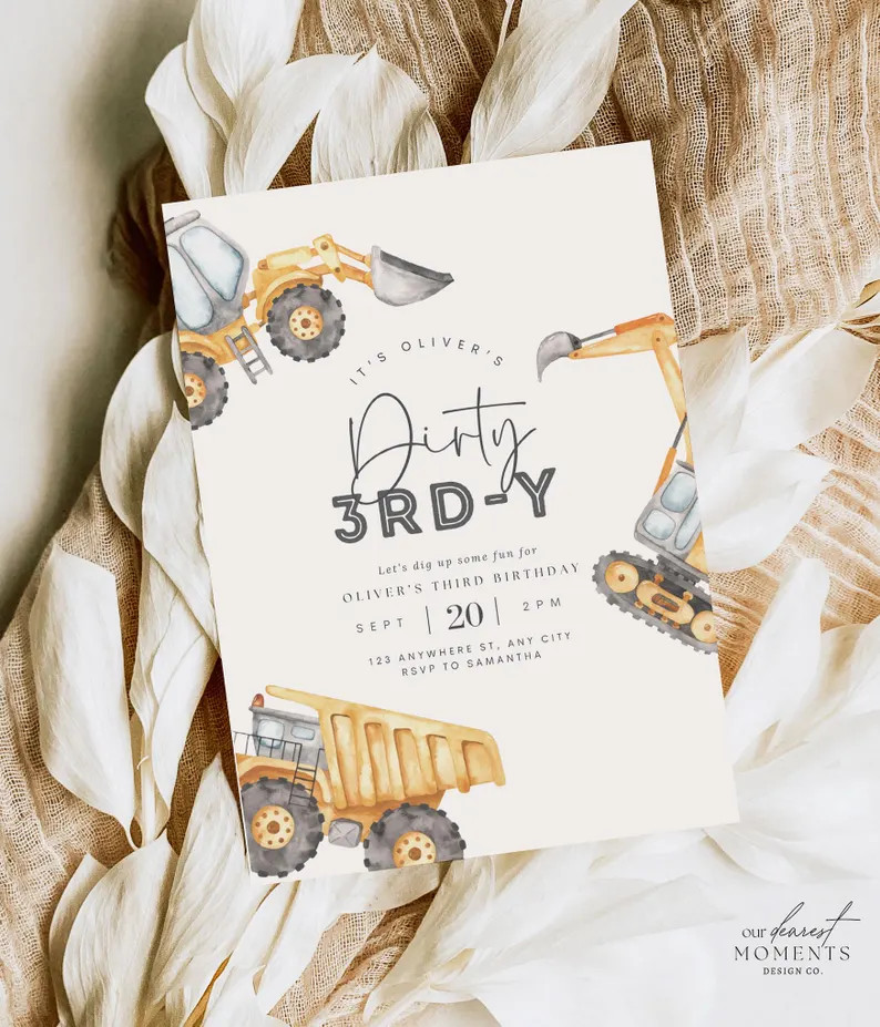 Editable Dirty 3RD-Y Birthday Invitation Construction Boy 3rd Birthday Invitation Dump Truck Part... | Etsy (Global)