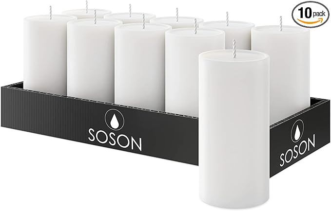 Simply Soson 2x4 inch White Pillar Candles Set of 10, Smooth Texture, Unscented White Candles, Dr... | Amazon (US)