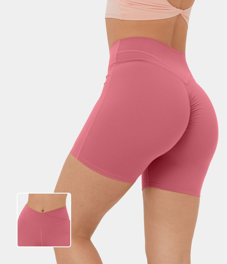 Women’s Softlyzero™ Plush High Waisted Crossover Ruched Yoga Shorts 5'' - Halara | HALARA