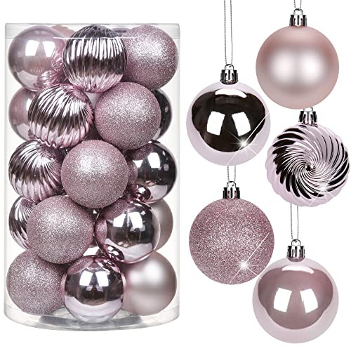 2.36" Pink Christmas Balls Ornaments 25 Pcs Shatterproof Christmas Ornaments Set Mini Light Pink Ornaments for Christmas Tree Halloween Holiday Party | Amazon (US)