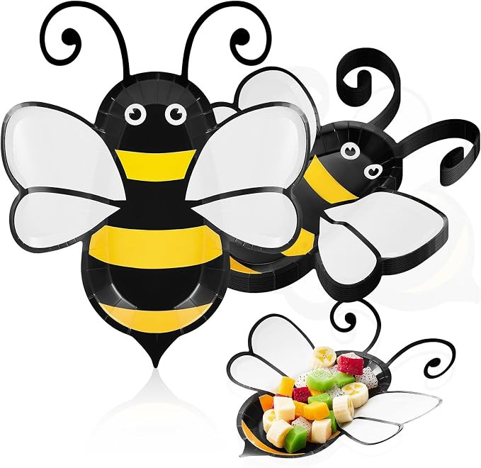 meekoo 24 Pcs Bee Party Paper Plates Bee Theme Party Decorations for Dinner Dessert Picnic Birthd... | Amazon (US)