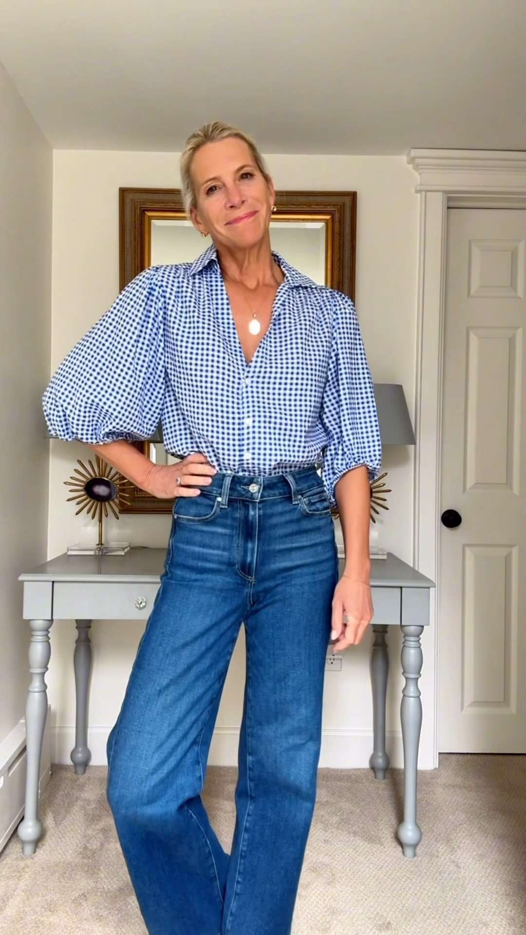 Blue Gingham Shirt and Jeans Outfit Inspiration. 

 #LTKootd #LTKSeasonal #LTKOver40